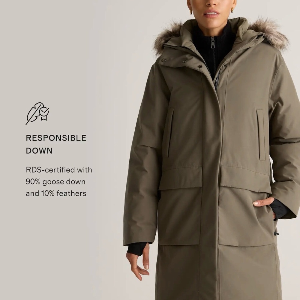 Quince NWOT Women’s Responsible Down Hooded Long Parka Faded Cargo medium Y878 - Picture 5 of 15